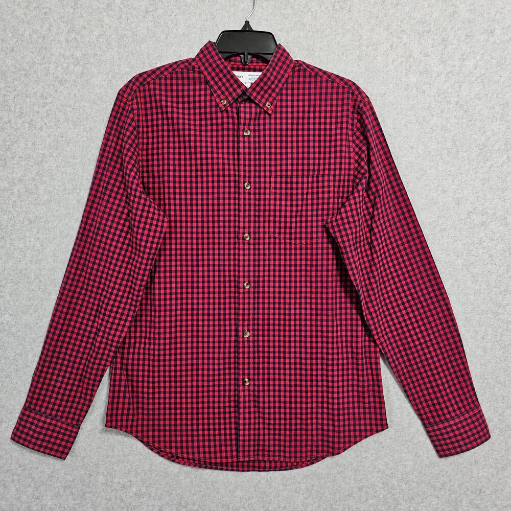 Mens Old Navy Button Up Shirt Bundle Size Small Blue Red Long Sleeve Slim Fit - Picture 9 of 16